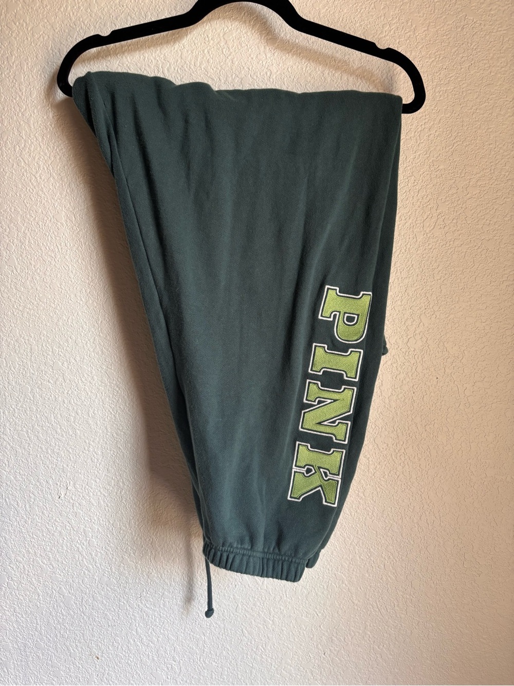 XXL PINK Victoria's Secret Women’s  Dark Green Sweatpants with Lime Logo